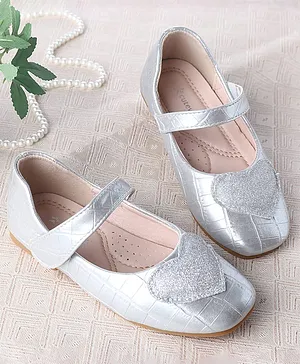 Cute Walk by Babyhug Velcro Closure Ballerina
                      With Heart Applique - Silver