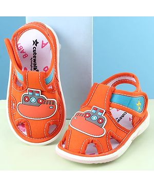 Cute Walk by Babyhug Sandals with Velcro Closure & Ship Applique - Orange