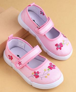 Cute Walk by Babyhug Velcro Closure Casual Shoes with Floral Embroidery - Pink