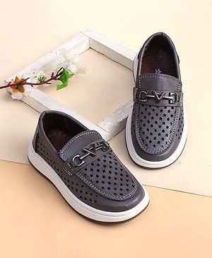 Cute Walk by Babyhug Slip on Loafers with Star Design - Grey