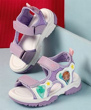 Cute Walk by Babyhug Sandals with Velcro Closure Heart Applique & Floral Print - Purple