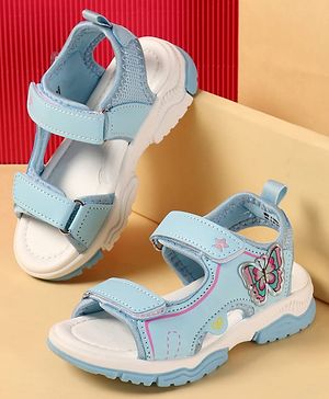Cute Walk by Babyhug Velcro Closure Sandals With Butterfly Applique - Light Blue