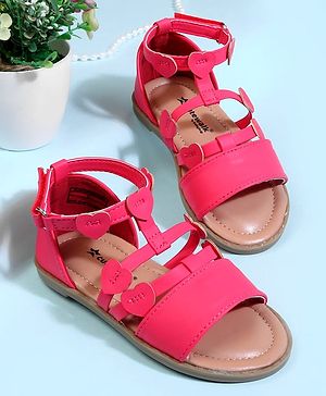 Cute Walk by Babyhug Velcro Closure Party Sandals with Heart Applique - Fuchsia