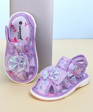Cute Walk by Babyhug Velcro Closure Sandals With Floral Print & Applique - Purple