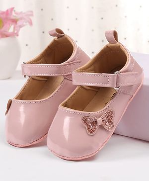 Cute Walk by Babyhug Velcro Closure Booties with Bow Applique - Pink
