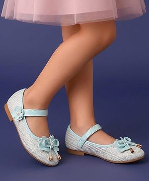 Pine Kids Velcro Closure Ballerina with Bow Applique - Aqua Blue