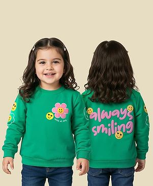 Babyhug Cotton Knit Full Sleeves Sweatshirt With Floral Print - Green