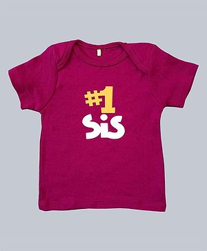 Kadam Baby Cotton Knit Raksha Bandhan Theme Half Sleeves Hashtag 1 Sis Text Printed Tee - Maroon