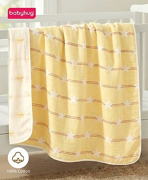 Babyhug 6 Layer 100% Cotton Gauze Muslin Baby Blanket | Super Soft | Breathable | Absorbent - Yellow
