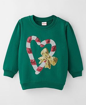 Babyhug Fleece Knit Full Sleeves Sweatshirt With Sequin Detailing - Green