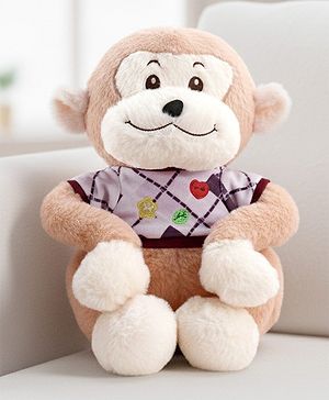 Babyhug 35cm Plush Cute Monkey with T-shirt Soft Toy - Brown| for Toddler Gifting| Boys & Girls| Stuffed Animal| Baby Safe| Cuddle & Travel Partner| Super Soft Fabric| Room & Car Décor
