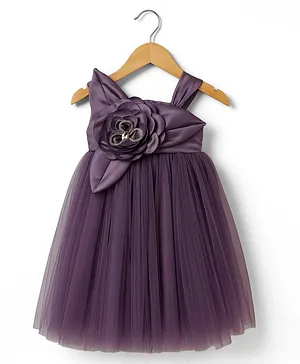 Bluebell Woven Sleeveless Party Dress
                              with Floral Applique - Purple