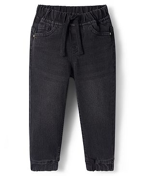Babyhug Denim Full Length Washed Joggers with Stretch - Black