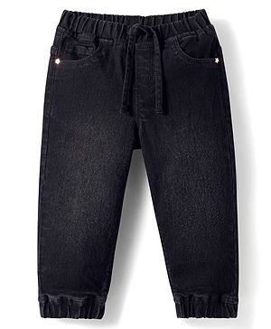 Babyhug Denim Full Length Washed Jogger With Stretch - Black