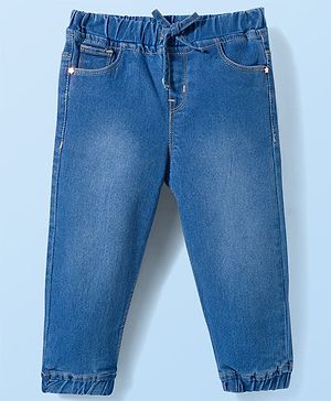 Babyhug Denim Full Length Washed Jogger With Stretch - Royal Blue