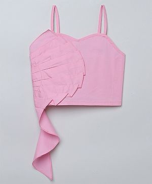 Taffykids Poplin Woven Sleeveless Pleated Applique  Detailed Crop Top - Baby Pink