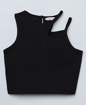 Taffykids Knit Sleeveless Self Design Cut Out Detailed Crop Top - Black