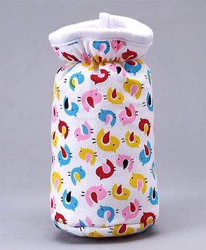 Babyhug Feeding Bottle Cotton Cover With Elastic Neck Bird Print Medium - White