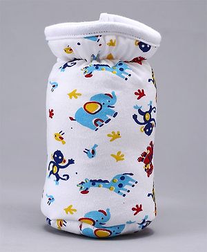 Babyhug Feeding Bottle Cotton Cover With Elastic Neck Animal Print Medium - White