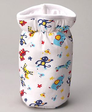 Babyhug Feeding Bottle Cotton Cover With Elastic Neck Animal Print Large - White