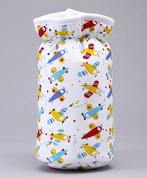 Babyhug Feeding Bottle Cotton Cover With Elastic Neck Aeroplane Print Large - White
