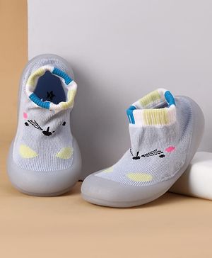 Cute Walk by Babyhug Slip On Sock Shoes With Cat Design - Blue