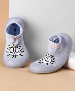 Cute Walk by Babyhug Slip on Sock Shoes with Kitty Embroidery - Blue