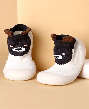 Cute Walk by Babyhug Slip On Sock Shoes With Animal Design & Applique - White