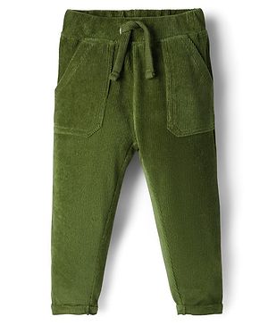 Babyhug Corduroy Knit Full Length Solid Color Pants with Pockets - Olive Green