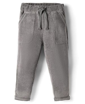 Babyhug Corduroy Knit Full Length Solid Color Pants with Pockets - Grey