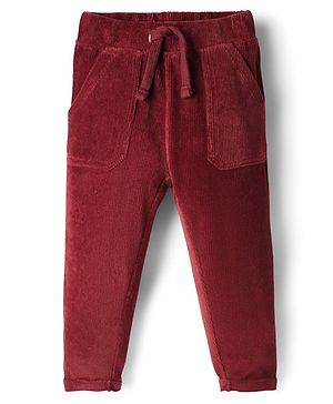 Babyhug Knit Full Length Solid Colour Corduroy Pant With Pockets - Maroon