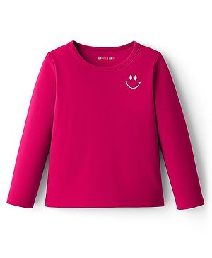 Kookie Kids Single Jersey Knit Full Sleeves Core Solid Round Neck T-Shirt with Smiley Print - Red