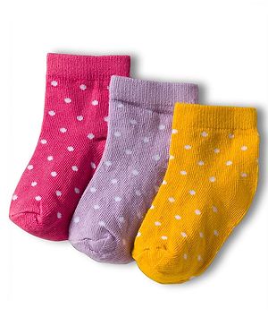 Cute Walk by Babyhug Knit Anti Bacterial Ankle Length Socks With Polka Dot Design Pack of 3 - Multicolor