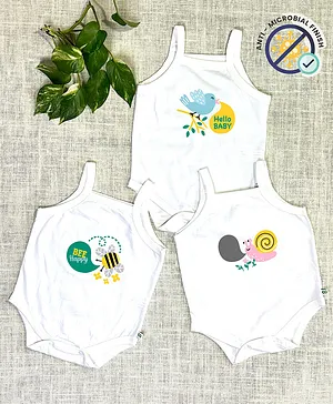 COCOON ORGANICS 100% Cotton Knit Pack
                              Of 3 Sleeveless Bird & Honey Bee
                              Printed Anti Microbial Stretchable Onesies
                              - White