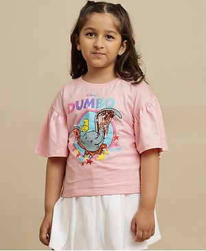 Kidsville Cotton Knit Disney Dumbo Featuring Half Drop Shoulder Sleeves Character Printed Top - Pink