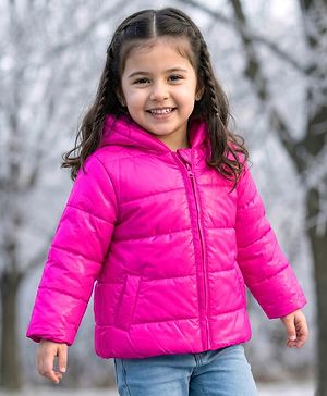 Babyhug Woven Full Sleeves Solid Hooded Padded Jacket - Dark Pink
