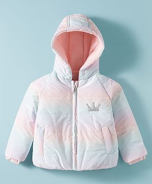 Babyhug Woven Full Sleeves Hooded Jacket with Crown Detailing - Pink & Light Blue