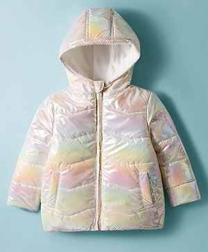 Babyhug Woven Full Sleeves Hooded Padded Jacket With Ombre Effect - Multicolor