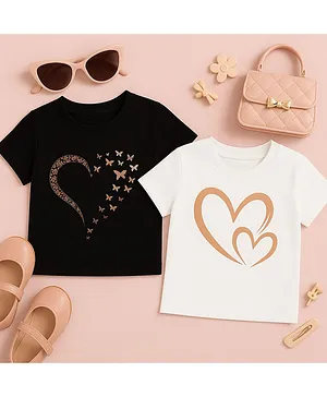 Luke and Lilly Cotton Knit Pack Of 2
                              Half Sleeves Hearts & Butterflies
                              Printed Tees - Black & White