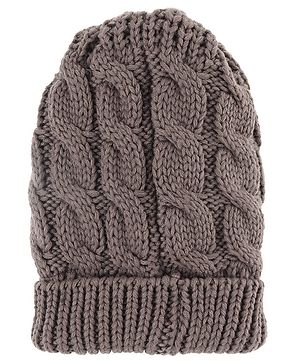 Pine Kids Knit Woollen Cap With Cable Knit Design Tan - Diameter 10.5 cm