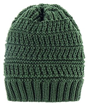 Pine Kids Knit Self Designed Woollen Cap Olive Green - Diameter 10.5 cm