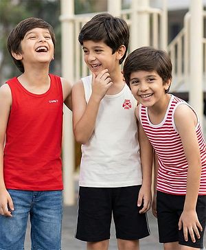 Pine Kids Cotton Knit Sleeveless Vests With Stripes & Gamer Text Print Pack Of 3 (Colour May Vary)