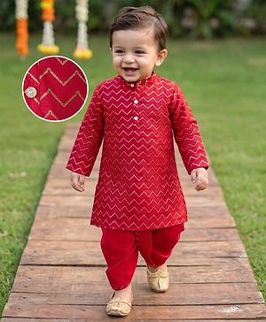 Babyhug Georgette Woven Full Sleeves Printed Kurta Dhoti Set - Maroon