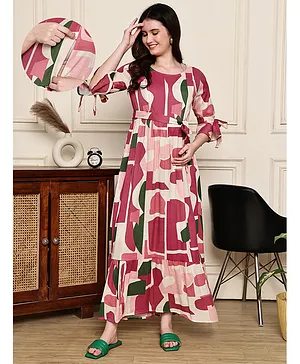 COLOR STUDIO Georgette Woven Three
                              Fourth Sleeves Abstract Printed Maternity
                              Maxi Dress With Nursing Access - Multi
                              Colour
