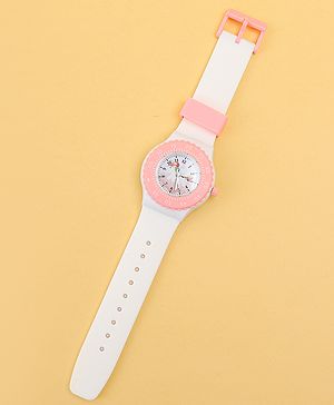 Babyhug Free Size Analog Watch with Unicorn Print - White & Pink