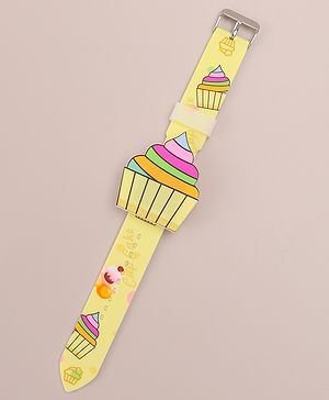 Babyhug Free Size Digital Watch with Cupcake Print - Yellow