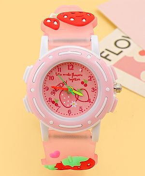 Babyhug Free Size Analog Watch with Strawberry Print - Pink
