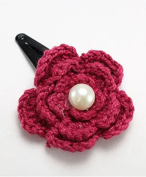 Milyra Snap Clip Crochet Flower With Pearl - Fuchsia