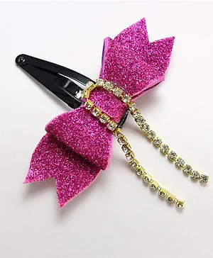 Milyra Snap Clip Gilltery Bow With Diamond Detailing - Pink
