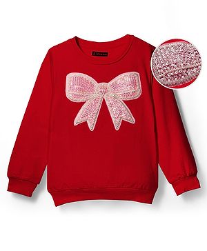 Pine Kids Cotton Knit Full Sleeves Sweatshirt With Sequin Detailing - Red